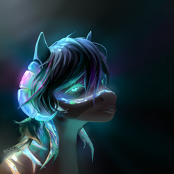 Size: 3507x3507 | Tagged: safe, artist:kiwwsplash, imported from derpibooru, demon, demon pony, original species, pony, bust, glowing eyes, grin, horns, smiling, solo