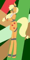 Size: 1000x2000 | Tagged: safe, artist:pawstheartest, imported from derpibooru, applejack, anthro, earth pony, unguligrade anthro, abstract background, animatronic, female, five nights at freddy's, mare, solo