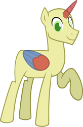 Size: 1217x1850 | Tagged: safe, artist:pegasski, imported from derpibooru, oc, oc only, alicorn, pony, friendship university, alicorn oc, bald, base, horn, male, raised hoof, simple background, smiling, solo, stallion, transparent background, two toned wings, wings