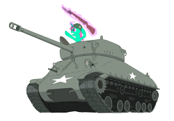 Size: 1791x1237 | Tagged: safe, artist:brisineo, oc, oc only, angry, gun, helmet, levitation, m1 garand, m4 sherman, magic, rifle, simple background, solo, tank (vehicle), telekinesis, transparent background, weapon