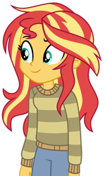 Size: 1024x1717 | Tagged: safe, artist:emeraldblast63, imported from derpibooru, sunset shimmer, equestria girls, alternate hairstyle, clothes, clothes swap, cute, female, implied wallflower blush, messy hair, simple background, solo, sweater, transparent background