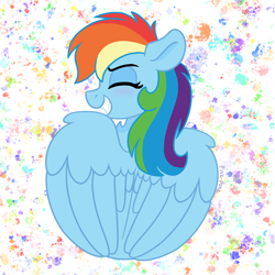 Size: 4000x4000 | Tagged: safe, artist:pink-pone, imported from derpibooru, rainbow dash, pegasus, pony, absurd resolution, blushing, chest fluff, commission, cute, dashabetes, eyes closed, female, grin, mare, smiling, solo, wings