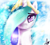 Size: 1900x1700 | Tagged: safe, artist:melanyschaffer, artist:opal_radiance, imported from derpibooru, princess celestia, alicorn, pony, bust, female, frown, hair over one eye, mare, portrait, sad, signature, solo, teary eyes