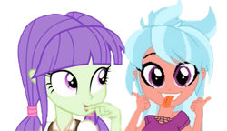 Size: 1239x716 | Tagged: safe, artist:berrypunchrules, edit, imported from derpibooru, frosty orange, starlight, starshine, equestria girls, babbling, background human, female, flapping lips, frostylight, lesbian, shipping, silly, simple background, tongue out, transparent background