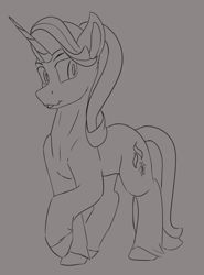 Size: 1600x2160 | Tagged: safe, artist:tenebrisnoctus, imported from derpibooru, starlight glimmer, pony, unicorn, female, mare, monochrome, sketch, smiling, solo, tongue out