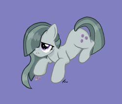 Size: 1699x1455 | Tagged: safe, artist:lennondash, imported from derpibooru, marble pie, earth pony, pony, cute, female, hair over one eye, lip bite, marble, marblebetes, mare, purple background, simple background, solo