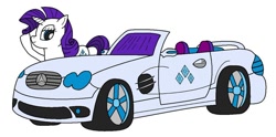 Size: 900x447 | Tagged: safe, artist:gauntletporsche, imported from derpibooru, rarity, pony, unicorn, car, convertible, female, mare, mercedes-benz, mercedes-benz sl-class, simple background, smiling, solo, white background