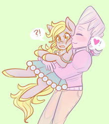 Size: 1052x1200 | Tagged: safe, artist:mimiporcellini, imported from derpibooru, derpy hooves, blushing, cheek kiss, crossover, crossover shipping, interspecies, jean pierre polnareff, jjba, jojo's bizarre adventure, kiss on the cheek, kissing, polnaderp, shipping