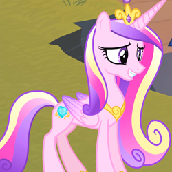 Size: 1690x1687 | Tagged: safe, imported from derpibooru, screencap, princess cadance, alicorn, pony, season 4, three's a crowd, cropped, crown, female, folded wings, grin, jewelry, mare, regalia, smiling, solo, tiara, wings