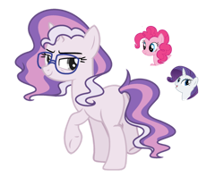 Size: 1024x812 | Tagged: safe, artist:sapphiretwinkle, imported from derpibooru, pinkie pie, rarity, oc, pony, unicorn, butt, female, glasses, group, magical lesbian spawn, mare, offspring, parent:pinkie pie, parent:rarity, parents:raripie, plot, simple background, transparent background