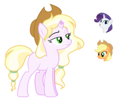 Size: 1024x822 | Tagged: safe, artist:sapphiretwinkle, imported from derpibooru, applejack, rarity, oc, pony, unicorn, broken horn, female, group, hat, horn, magical lesbian spawn, mare, offspring, parent:applejack, parent:rarity, parents:rarijack, simple background, transparent background