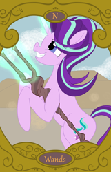 Size: 900x1400 | Tagged: safe, artist:sixes&sevens, imported from derpibooru, starlight glimmer, desert, knight of wands, staff, staff of sameness, stalin glimmer, tarot card, this will end in communism, this will end in equalization, tumbleweed