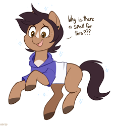 Size: 1160x1260 | Tagged: safe, artist:higgly-chan, imported from derpibooru, earth pony, pony, african american, blank flank, blaze (coat marking), brown coat, brown mane, brown tail, clothes, coat markings, crossover, cute, dialogue, disney, ear piercing, earring, facial markings, female, hoodie, jewelry, latin american, luz noceda, open mouth, pale belly, piercing, ponified, smiling, solo, tail, text, the owl house, transformation