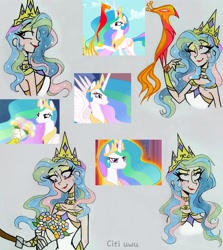 Size: 2607x2929 | Tagged: safe, artist:citi, imported from derpibooru, screencap, discord, philomena, princess celestia, bird, human, phoenix, a bird in the hoof, the return of harmony, twilight's kingdom, bouquet, crown, flower, humanized, jewelry, regalia, scene interpretation, screencap reference