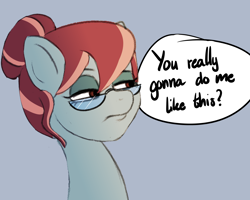 Size: 1500x1200 | Tagged: safe, artist:plaguemare, imported from derpibooru, oc, oc only, oc:horse mchorseface, pony, /mlp/, bust, dialogue, drawthread, glasses, portrait, solo, speech bubble