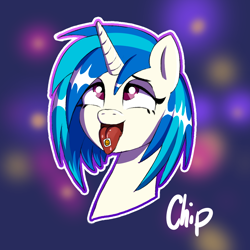 Size: 1200x1200 | Tagged: safe, artist:plaguemare, imported from derpibooru, dj pon-3, vinyl scratch, pony, unicorn, /mlp/, ahegao, bust, drawthread, drugs, female, lsd, open mouth, portrait, solo, tongue out