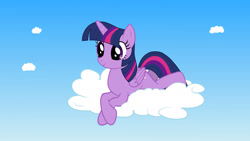 Size: 1920x1080 | Tagged: safe, artist:ursamanner, imported from derpibooru, twilight sparkle, alicorn, pony, cloud, crossed hooves, female, on a cloud, show accurate, sitting, sitting on a cloud, sky, smiling, solo, twilight sparkle (alicorn)