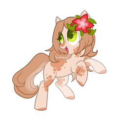 Size: 1500x1500 | Tagged: safe, artist:helemaranth, imported from derpibooru, oc, oc only, earth pony, pony, base used, colored hooves, earth pony oc, flower, flower in hair, looking back, open mouth, rearing, simple background, smiling, solo, transparent background