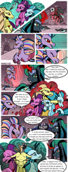 Size: 1500x3736 | Tagged: safe, artist:nancy-05, imported from derpibooru, adagio dazzle, aria blaze, sonata dusk, oc, oc:empress sacer malum, oc:melicus ostium, alicorn, changeling, changeling queen, hybrid, pony, siren, skeleton pony, undead, unicorn, comic:fusing the fusions, comic:time of the fusions, absorption, alicorn oc, armor, barrier, blushing, bone, bowing, changeling guard, comic, commissioner:bigonionbean, confused, corpse, curved horn, draining, female, fusion, fusion:adagio dazzle, fusion:aria blaze, fusion:empress sacer malum, fusion:king sombra, fusion:melicus ostium, fusion:nightmare moon, fusion:queen chrysalis, fusion:sonata dusk, headache, horn, inner struggle, jewelry, magic, merge, merging, not an alicorn, parent:king sombra, parent:nightmare moon, parent:princess luna, parent:queen chrysalis, queen umbra, regalia, revived, rule 63, skeleton, tartarus, thought bubble, water fountain, wings, writer:bigonionbean