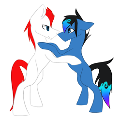 Size: 2000x2000 | Tagged: safe, artist:toptian, imported from derpibooru, oc, oc only, earth pony, pony, bipedal, dancing, duo, earth pony oc, male, simple background, stallion, white background