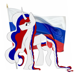 Size: 2000x2000 | Tagged: safe, artist:toptian, imported from derpibooru, oc, oc only, oc:marussia, pony, unicorn, braid, braided tail, flag, nation ponies, ponified, russia, simple background, solo, white background