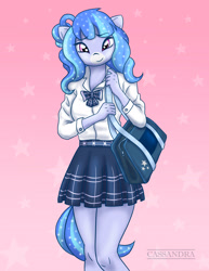 Size: 2550x3300 | Tagged: safe, artist:cassandra, imported from derpibooru, oc, oc only, oc:daydream, anthro, earth pony, pony, clothes, cute, looking at you, satchel, school uniform, simple background, solo