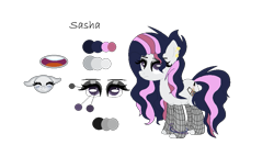 Size: 943x499 | Tagged: safe, artist:princessmoonsing, imported from derpibooru, oc, oc only, oc:sasha, earth pony, pony, earth pony oc, eyeshadow, makeup, reference sheet, simple background, solo, transparent background