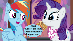 Size: 1280x720 | Tagged: safe, edit, edited screencap, imported from derpibooru, screencap, rainbow dash, rarity, pegasus, pony, unicorn, the end in friend, cute, dashabetes, necktie, raribetes, school of friendship, speech, speech bubble, talking, truth