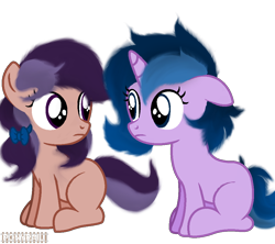 Size: 1000x886 | Tagged: safe, artist:indonesiarailroadpht, artist:ponyrailartist, imported from derpibooru, oc, oc only, oc:fluffy melody, oc:lavender adagio, earth pony, pony, unicorn, foal, show accurate, simple background, stare, transparent background