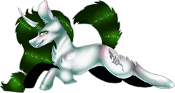 Size: 2064x1098 | Tagged: safe, artist:chiarinuk, imported from derpibooru, oc, oc only, oc:rocket, pony, unicorn, curved horn, female, horn, lying down, raised tail, simple background, smiling, solo, tail, transparent background, unicorn oc