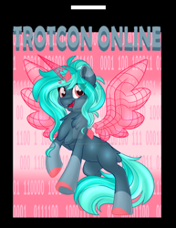 Size: 1600x2070 | Tagged: safe, artist:missbramblemele, artist:missmele-madness, imported from derpibooru, oc, oc only, oc:proxy server, pony, binary, convention mascot, eye clipping through hair, female, hologram, mare, mascot, solo, trotcon, trotcon online