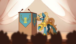 Size: 5222x3080 | Tagged: safe, artist:airiniblock, imported from derpibooru, oc, oc only, oc:maple parapet, pony, unicorn, armor, commission, crowd, female, guardsmare, mare, rcf community, royal guard, solo focus