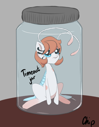 Size: 1800x2300 | Tagged: safe, artist:plaguemare, imported from derpibooru, oc, oc only, oc:chip breeze, breezie, pony, jar, pony in a bottle, solo, text