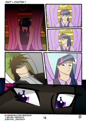 Size: 1000x1415 | Tagged: safe, artist:cyril_deroach, artist:deroach, imported from derpibooru, twilight sparkle, oc, alicorn, human, pony, comic:tales from equestria part 1, fanfic:tales from equestria, comic, crossover, equestria project humanized, fanfic, humanized, lucifer, twilight sparkle (alicorn), twilight's castle, winged humanization, wings