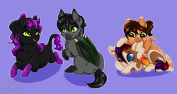 Size: 1280x684 | Tagged: safe, artist:inyah, imported from derpibooru, oc, oc only, oc:cecilia, oc:galaxia, oc:glenn, oc:luno, alicorn, bat pony, original species, pegasus, pony, alicorn oc, bat pony oc, bat wings, colt, cute, fangs, female, filly, foal, freckles, horn, male, pegasus oc, siblings, small wings, wings