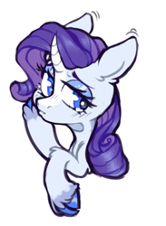 Size: 458x627 | Tagged: safe, artist:occultusion, artist:onionpwder, imported from derpibooru, rarity, pony, unicorn, chest fluff, cloven hooves, colored hooves, curved horn, eyeshadow, female, horn, leg fluff, makeup, mare, raised hoof, simple background, solo, unshorn fetlocks, white background, wip