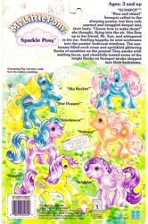 Size: 772x1164 | Tagged: safe, imported from derpibooru, star hopper, stardancer, stardancer (g1), sunspot, twinkler, bird, duck, backcard, backcard story, barcode, g1, napper, official, sign, sky rocket (sparkle pony), sparkle pony, story, text