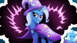 Size: 1920x1080 | Tagged: safe, artist:whitequartztheartist, imported from derpibooru, trixie, pony, unicorn, :3, dream, eyes closed, magic, magician, sleeping, solo, thought bubble