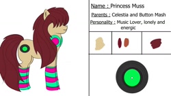 Size: 1280x720 | Tagged: safe, artist:schumette14, imported from derpibooru, oc, oc only, oc:muss, earth pony, pony, clothes, headphones, next generation, old design, parent:button mash, parent:princess celestia, parents:buttonlestia, simple background, socks, solo, striped socks, white background