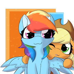 Size: 2362x2362 | Tagged: safe, artist:jubyskylines, imported from derpibooru, applejack, rainbow dash, pegasus, pony, appledash, chest fluff, cuddling, cute, dashabetes, female, heart eyes, jackabetes, lesbian, petting, shipping, sparkly mane, spread wings, wing fluff, wingding eyes, wings