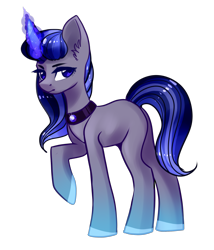 Size: 1609x1883 | Tagged: safe, artist:helemaranth, imported from derpibooru, oc, oc only, pony, unicorn, choker, colored hooves, glowing hooves, glowing horn, horn, raised hoof, simple background, solo, transparent background, unicorn oc