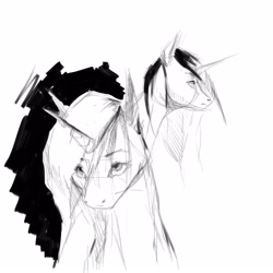 Size: 2160x2160 | Tagged: safe, artist:kiwwsplash, imported from derpibooru, oc, oc only, pony, unicorn, bust, duo, horn, lineart, monochrome, unicorn oc