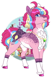 Size: 400x596 | Tagged: safe, artist:malinraf1615, imported from derpibooru, pinkie pie, earth pony, pony, :p, alternate hairstyle, chest fluff, female, freckles, jewelry, leg fluff, mare, markings, necklace, redesign, simple background, solo, sugarcube corner, tongue out, transparent background, unshorn fetlocks