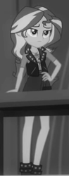 Size: 165x421 | Tagged: safe, imported from derpibooru, screencap, sunset shimmer, equestria girls, equestria girls series, rarity investigates: the case of the bedazzled boot, black and white, cropped, female, geode of empathy, grayscale, magical geodes, monochrome, solo