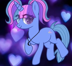 Size: 1080x1000 | Tagged: safe, artist:lacey.wonder, imported from derpibooru, oc, oc only, pony, unicorn, eye clipping through hair, heart, horn, jewelry, necklace, starry eyes, unicorn oc, wingding eyes