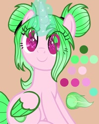 Size: 800x1000 | Tagged: safe, artist:lacey.wonder, imported from derpibooru, oc, oc only, alicorn, pony, alicorn oc, bust, glowing horn, horn, magic, reference sheet, smiling, solo, starry eyes, telekinesis, two toned wings, wingding eyes, wings