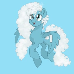 Size: 1080x1080 | Tagged: safe, artist:swanofthelake, imported from derpibooru, oc, oc only, pegasus, pony, blue background, curly mane, flying, heart eyes, pegasus oc, simple background, smiling, solo, wingding eyes, wings