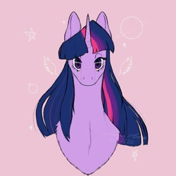 Size: 1024x1024 | Tagged: safe, artist:terato.lust, imported from derpibooru, twilight sparkle, pony, unicorn, bust, female, mare, pink background, simple background, solo, unicorn twilight