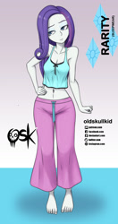 Size: 984x1860 | Tagged: safe, artist:oldskullkid, imported from derpibooru, part of a set, rarity, equestria girls, barefoot, belly button, clothes, feet, female, hand, hand on hip, midriff, pajamas, sleeveless, solo