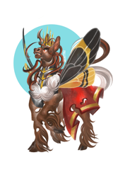 Size: 2480x3508 | Tagged: safe, artist:igorevna, imported from derpibooru, oc, oc only, oc:red flux, changeling, moth, mothling, original species, butterfly wings, cape, clothes, crown, high res, jewelry, male, raised hoof, red changeling, regalia, simple background, solo, spread wings, white background, wings